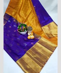 blue and gold colour uppada pattu sarees with Kanchi Border design