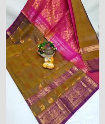 olive green and brown colour uppada pattu sarees with Kanchi Border design