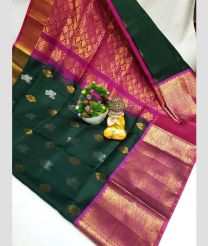 green and brown colour uppada pattu sarees with Kanchi Border design