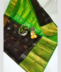 green and charcoal colour uppada pattu sarees with Kanchi Border design