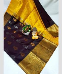charcoal and gold colour uppada pattu sarees with Kanchi Border design