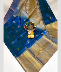 blue and light brown colour uppada pattu sarees with Kanchi Border design