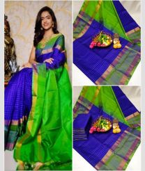 green and blue colour uppada pattu sarees with All over Checks design