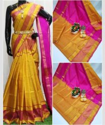 brown and purple colour uppada pattu sarees with All over Checks design