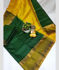 green and olive green colour uppada pattu sarees with All over Checks design