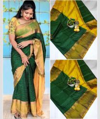green colour uppada pattu sarees with All over Checks design