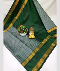 green and gray colour uppada pattu sarees with All over Checks design