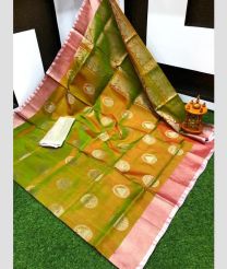 olive green colour uppada pattu sarees with All over Buttas design
