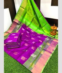 purple and green colour uppada pattu sarees with All over Buttas design