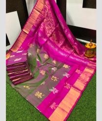 purple and gray colour uppada pattu sarees with All over Buttas design