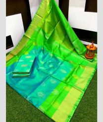 cyan blue and green colour uppada pattu sarees with All over Buttas design