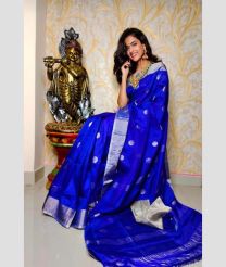 blue colour uppada pattu sarees with All over Dollar Buttas design