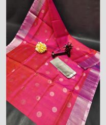 coral colour uppada pattu sarees with All over Dollar Buttas design