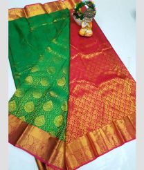 green and brown colour uppada pattu sarees with Kanchi Border design