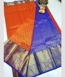 orange and blue colour uppada pattu sarees with Kanchi Border design