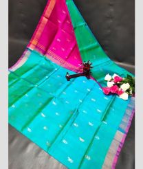 cyan blue and magenta colour uppada pattu sarees with All over Nakshtra Buttas design