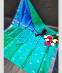cyan blue colour uppada pattu sarees with All over Nakshtra Buttas design