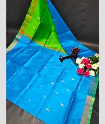 cyan blue and olive green colour uppada pattu sarees with All over Nakshtra Buttas design