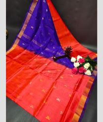 coral and blue colour uppada pattu sarees with All over Nakshtra Buttas design