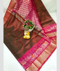 pink and charcoal colour uppada pattu sarees with All over design