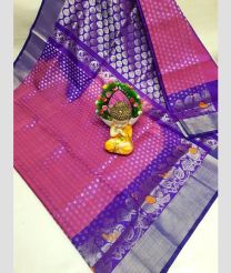 pink and silver colour uppada pattu sarees with All over design