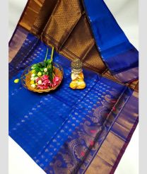 blue and brown colour uppada pattu sarees with All over design