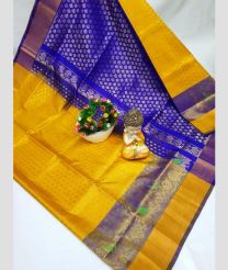 yellow and silver colour uppada pattu sarees with All over design