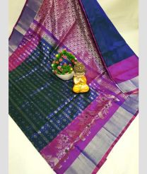 green and silver colour uppada pattu sarees with All over design