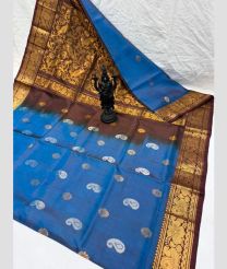 blue and brown colour uppada pattu sarees with Kanchi Border design