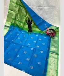 blue and green colour uppada pattu sarees with Kanchi Border design