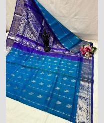 blue and silver colour uppada pattu sarees with Kanchi Border design