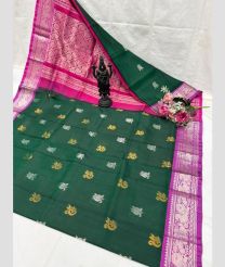 green and silver colour uppada pattu sarees with Kanchi Border design