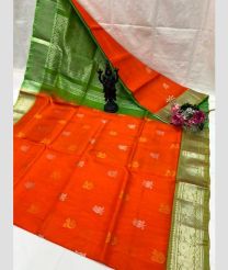 orange and green colour uppada pattu sarees with Kanchi Border design