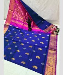 blue and magenta colour uppada pattu sarees with Kanchi Border design