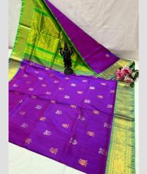 purple and green colour uppada pattu sarees with Kanchi Border design