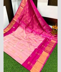 pink and purple colour uppada pattu sarees with All over Meenakari Buttas design