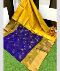 blue and olive colour uppada pattu sarees with All over Meenakari Buttas design