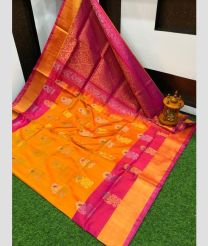 orange and purple colour uppada pattu sarees with All over Meenakari Buttas design