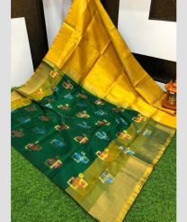 green and yellow colour uppada pattu sarees with All over Meenakari Buttas design