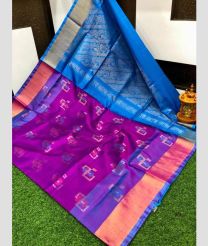 purple and blue colour uppada pattu sarees with All over Meenakari Buttas design
