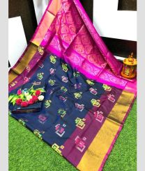blue and brown colour uppada pattu sarees with All over Meenakari Buttas design