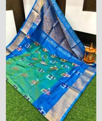 green and blue colour uppada pattu sarees with All over Meenakari Buttas design