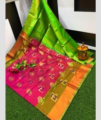 purple and green colour uppada pattu sarees with All over Meenakari Buttas design