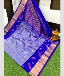 gray and silver colour uppada pattu sarees with All over Meenakari Buttas design
