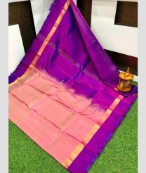 pink and purpel colour uppada pattu sarees with Plain design
