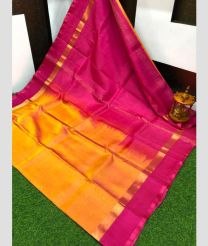orange and purple colour uppada pattu sarees with Plain design