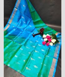 blue and green colour uppada pattu sarees with All over Nakshtra Buttas design