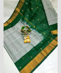 gray and green colour uppada pattu sarees with All over Nakshtra Buttas design