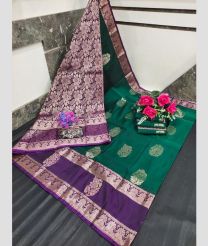 green and silver colour uppada soft silk sarees with All over Buttas design
