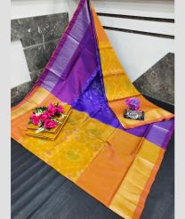orange and purple colour uppada soft silk sarees with All over Pochampally Ikkat design